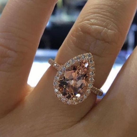 6ct Morganite Halo 14k Rose Gold Ring - Picture 7 of 7